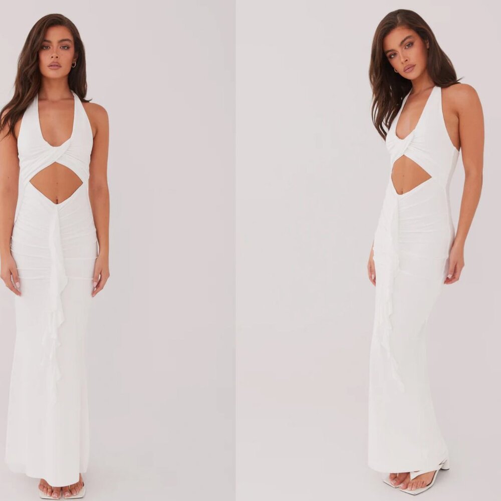 Peppermayo Allanna Frill Maxi Dress – White, (US 8)